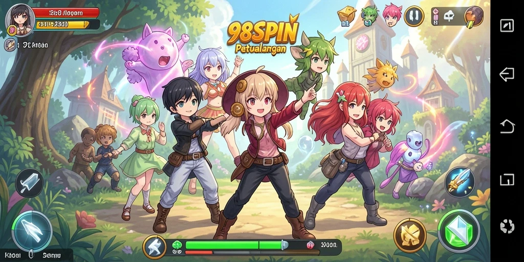 Tampilan gameplay seru di 98SPIN dengan karakter Anime yang dinamis.