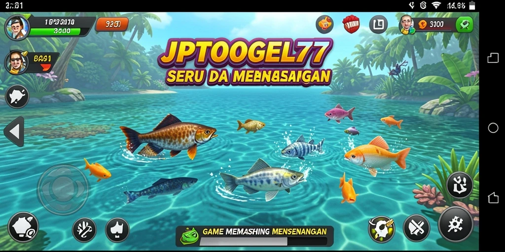 Tampilan gameplay seru dari JPTOGEL77 saat memancing di danau.