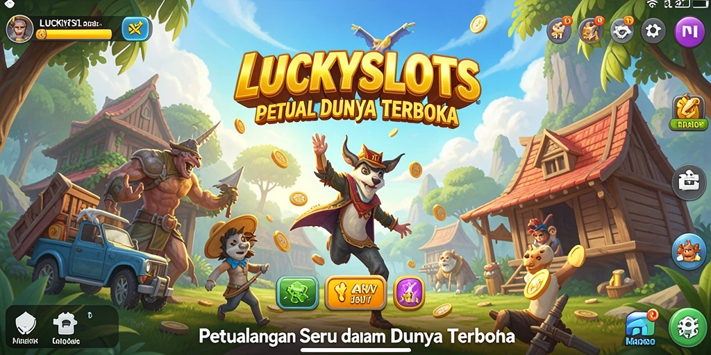Screenshot gameplay <strong>LUCKYSLOTS</strong> menampilkan dunia terbuka yang kaya dan interaktif.