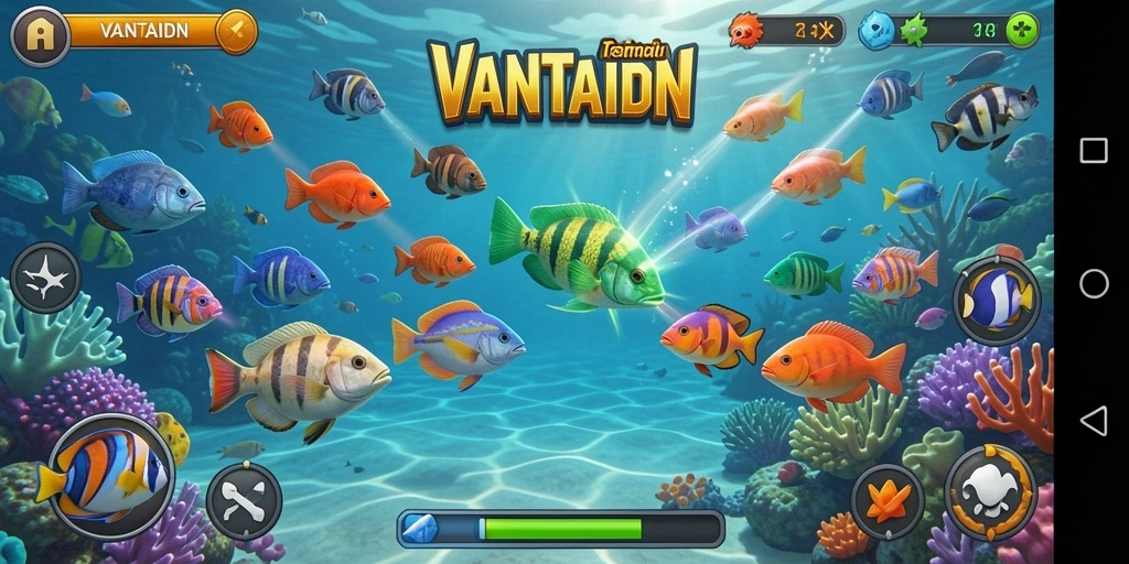 Screenshot VANTAIDN menampilkan aksi Tembak Ikan yang mendebarkan.